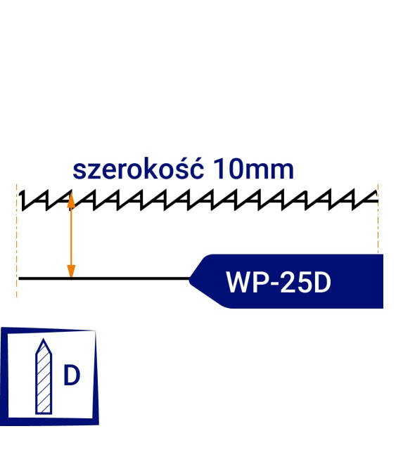 Nóż taśmowy jednostronnie ząbkowany, ostrzony WP25D szerokość 10mm podziałka 2mm