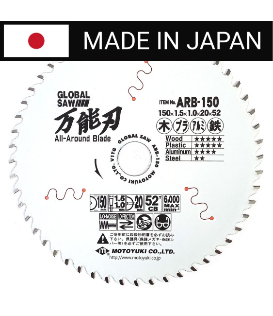 Piła tarczowa do cięcia wielu materiałów GLOBAL SAW 150x1,5/1,0x20mm / 52z JAPAN