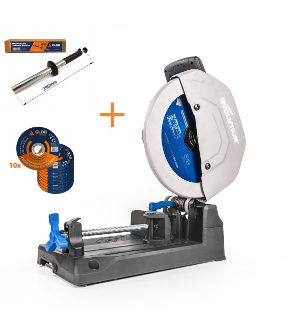 Przecinarka do stali Evolution Power Tools S355CPS z tarczą do stali 355mm/66z + Zbieracz wiórów + 10 tarcz 125mm
