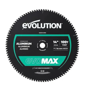 Piła tarczowa do cięcia aluminium Evolution EVOMAX 355 mm Ø355 x 25,4 mm, 100 zębów TCT