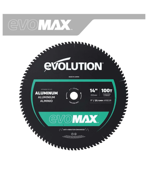 Piła tarczowa do cięcia aluminium Evolution EVOMAX 355 mm Ø355 x 25,4 mm, 100 zębów TCT