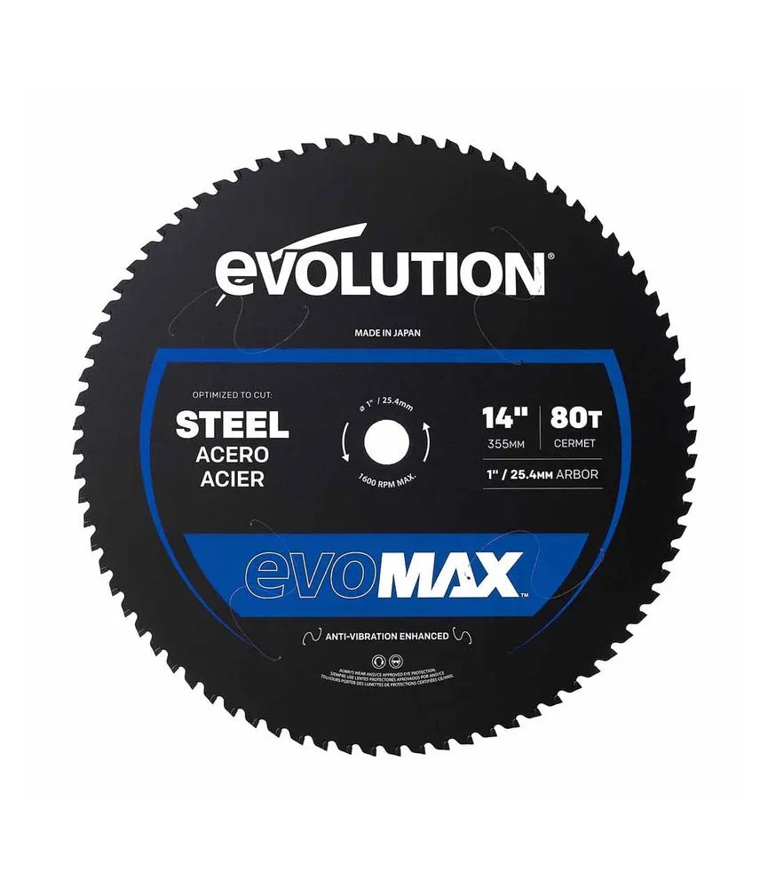 Piła tarczowa do cięcia stali Evolution EVOMAX 355 mm Ø355 x 25,4 mm, 80 zębów CERMET