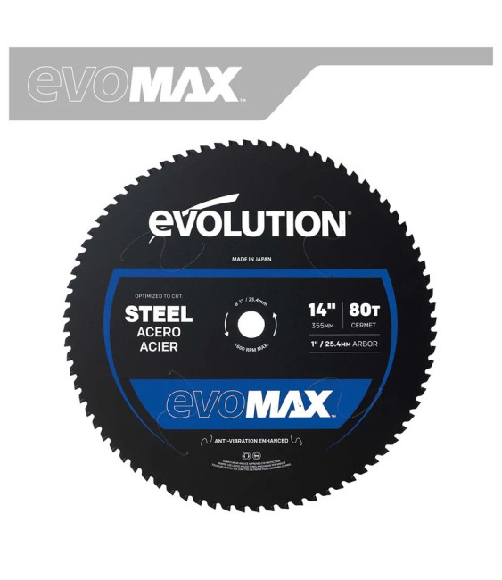 Piła tarczowa do cięcia stali Evolution EVOMAX 355 mm Ø355 x 25,4 mm, 80 zębów CERMET