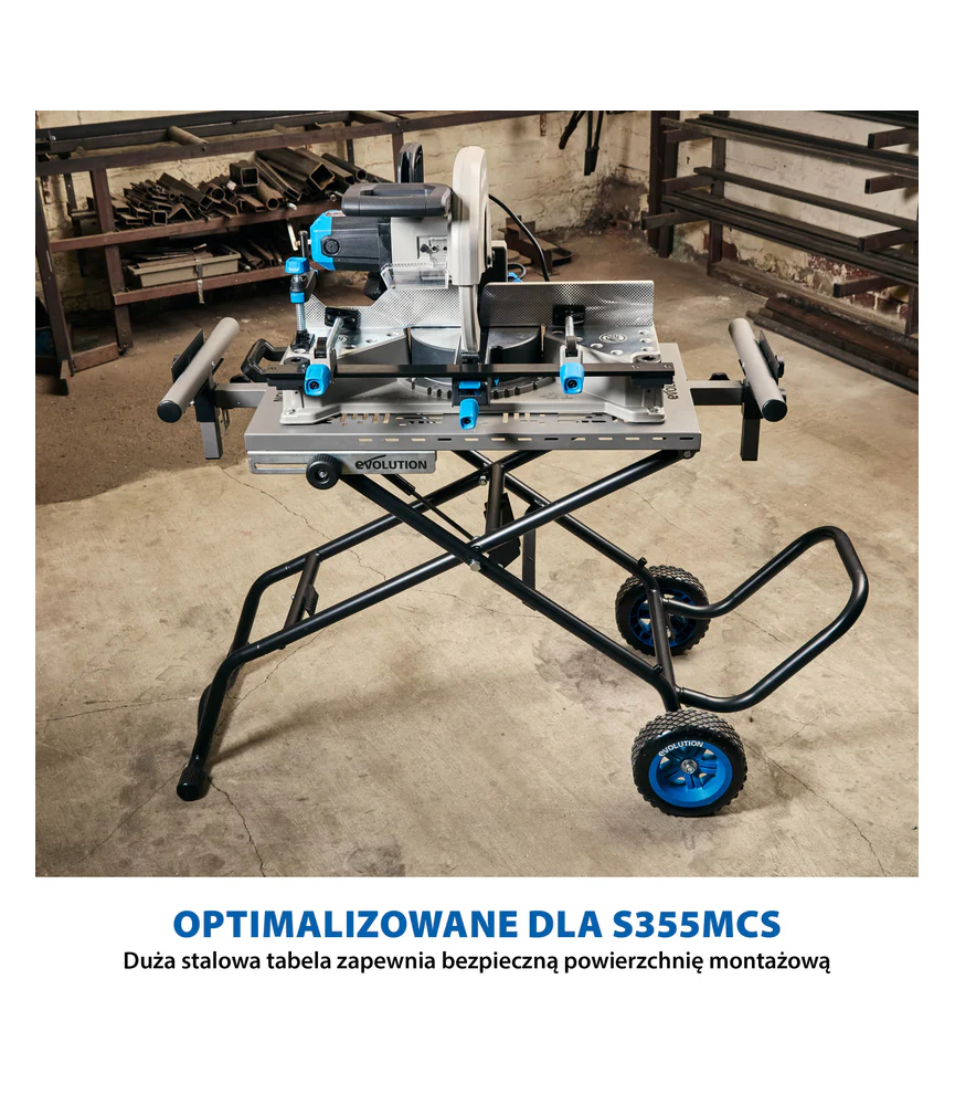 Stojak na kółkach Evolution z systemem Powerlift Assist do przecinarek tarczowych (S355MCS, S355CPS, R355CPS)