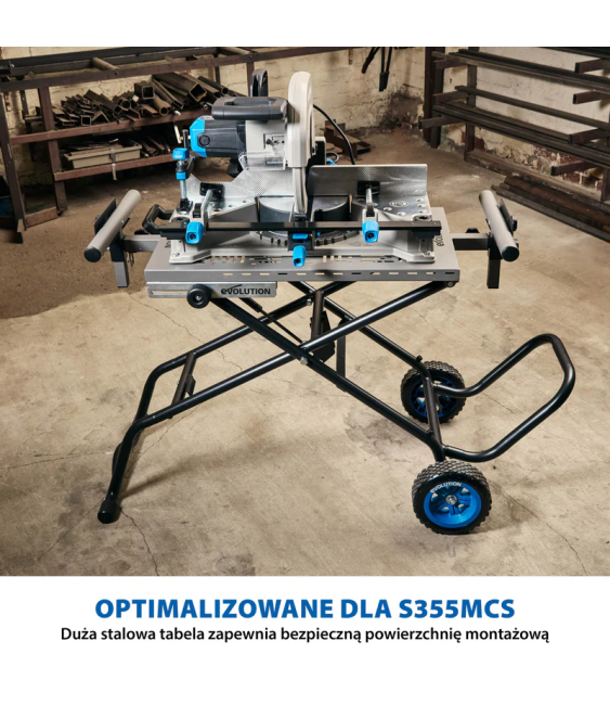 Stojak na kółkach Evolution z systemem Powerlift Assist do przecinarek tarczowych (S355MCS, S355CPS, R355CPS)