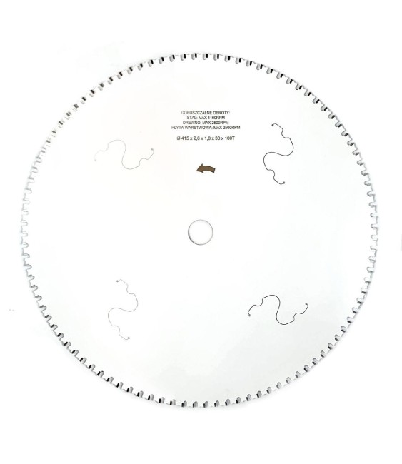 Piła tarczowa GLOB TOOLS do cięcia płyt warstwowych, metali, drewna 415x2,6x1,8x30x100 zębów