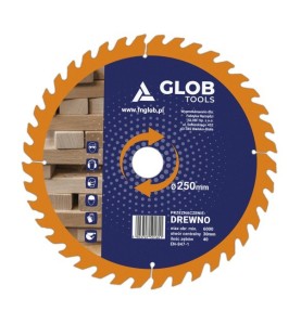 Piła widiowa GLOB TOOLS TCT do cięcia drewna 250mm / 30mm z redukcją 25.4mm - 40z do ukośnic