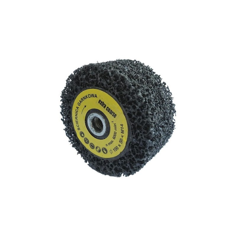Ściernica walcowa garnkowa 100x50mm z gwintem M14 z twardej włókniny spienionej granulacja 40 Ściernica walcowa garnkowa 100x50mm z gwintem M14 z twardej włókniny spienionej granulacja 40