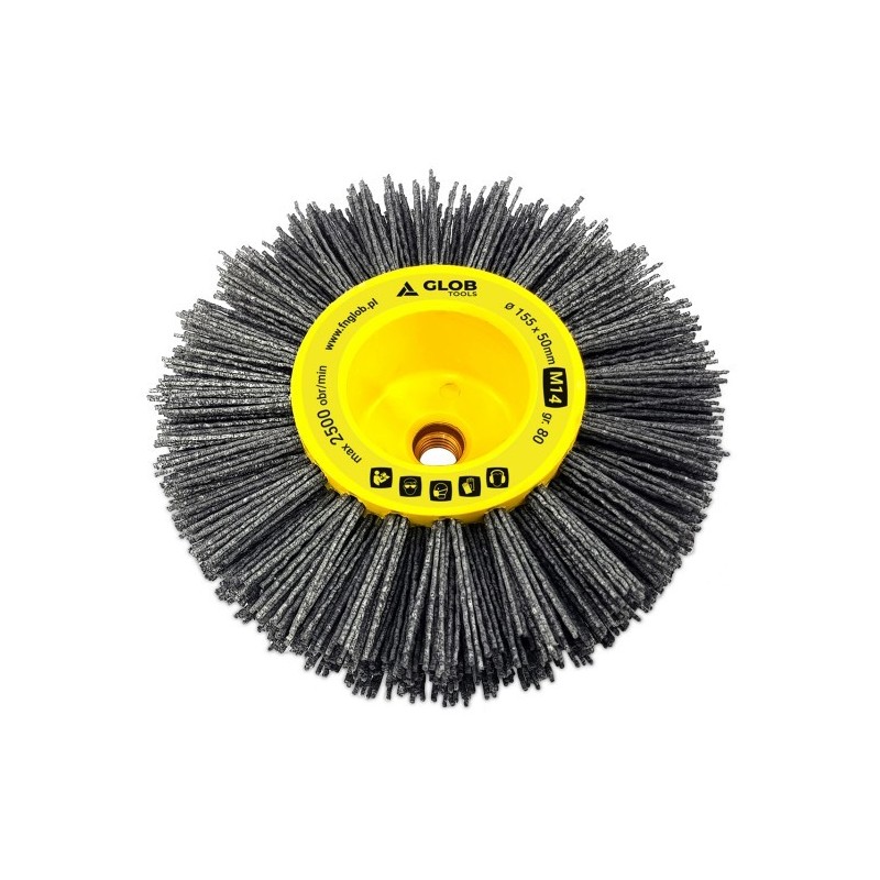 Szczotka do postarzania drewna Nylon z włókna ściernego fi 155mm z gwintem M14 granulacja 80