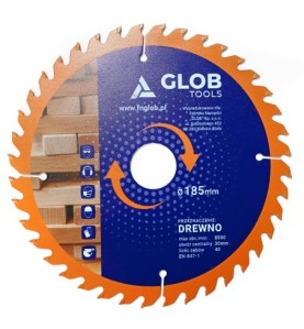 Piła widiowa GLOB TOOLS TCT do cięcia drewna 185mm/30mm z redukcją 20mm - 40z do ukośnic