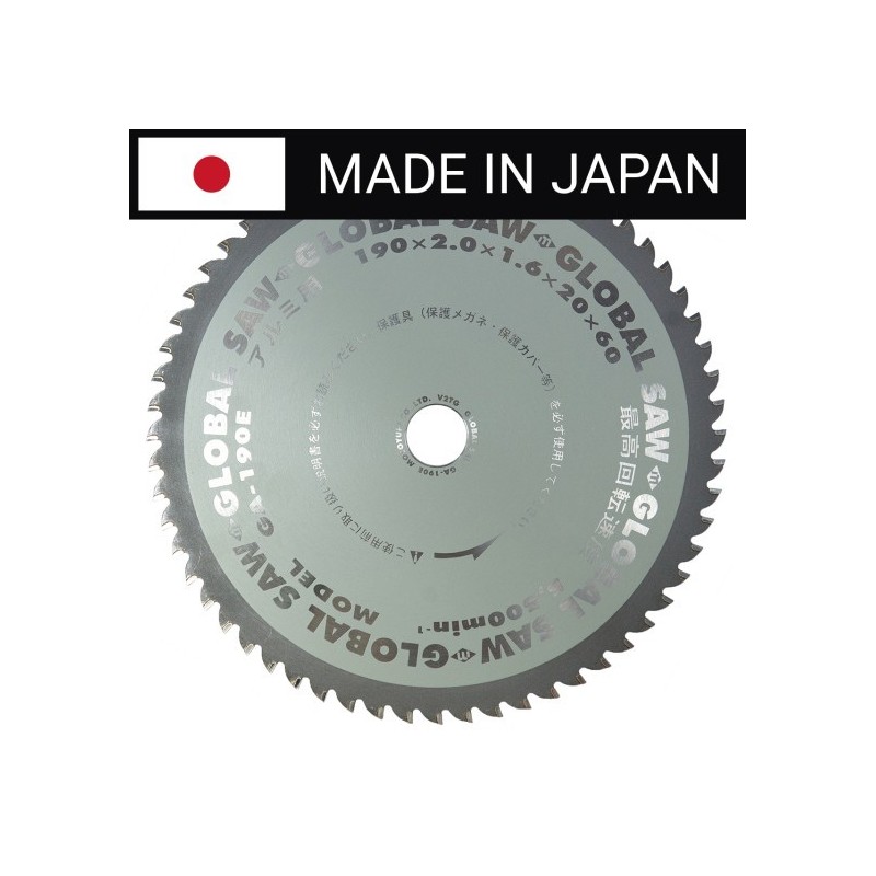 Piła tarczowa do cięcia aluminium GLOBAL SAW 190 x 2,0/1,6 x 20mm / 60z CERMET JAPAN Piła tarczowa do cięcia aluminium GLOBAL SAW 190 x 2,0/1,6 x 20mm / 60z CERMET JAPAN