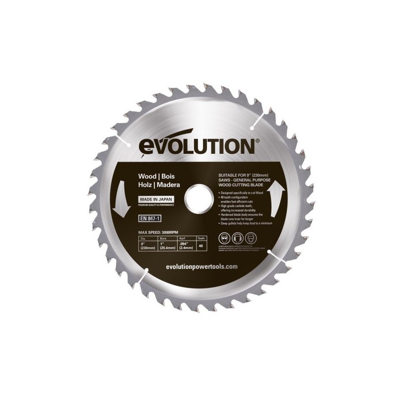 Piła widiowa TCT do cięcia drewna Evolution 230mm / 40z do pilarek Piła widiowa TCT do cięcia drewna Evolution 230mm / 40z do pilarek