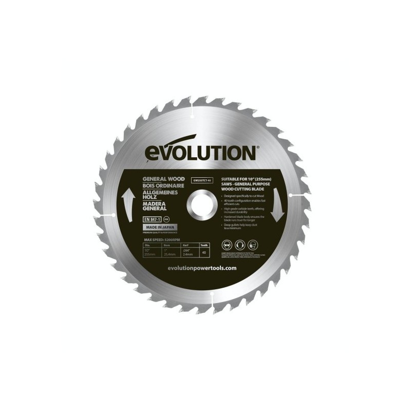 Piła widiowa Evolution do cięcia drewna 255mm / 40z do pił ukośnych