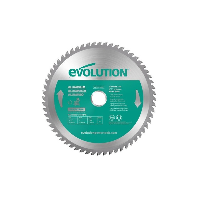 Piła widiowa TCT do cięcia aluminium Evolution 210mm 60z - do pił ukośnych