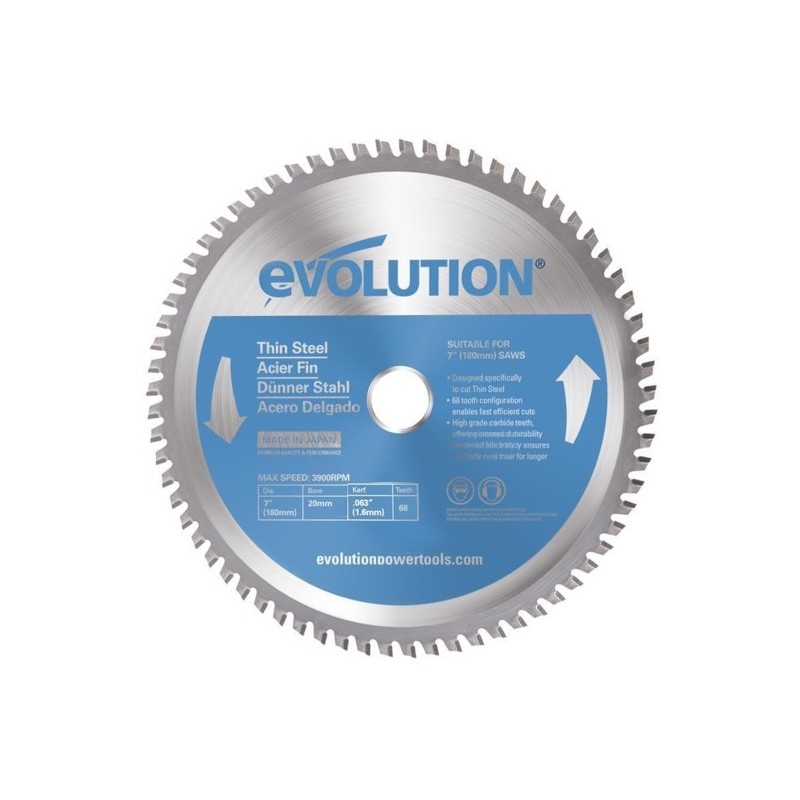 Piła widiowa Evolution TCT do cięcia cienkiej stali 180mm / 68z do pilarek