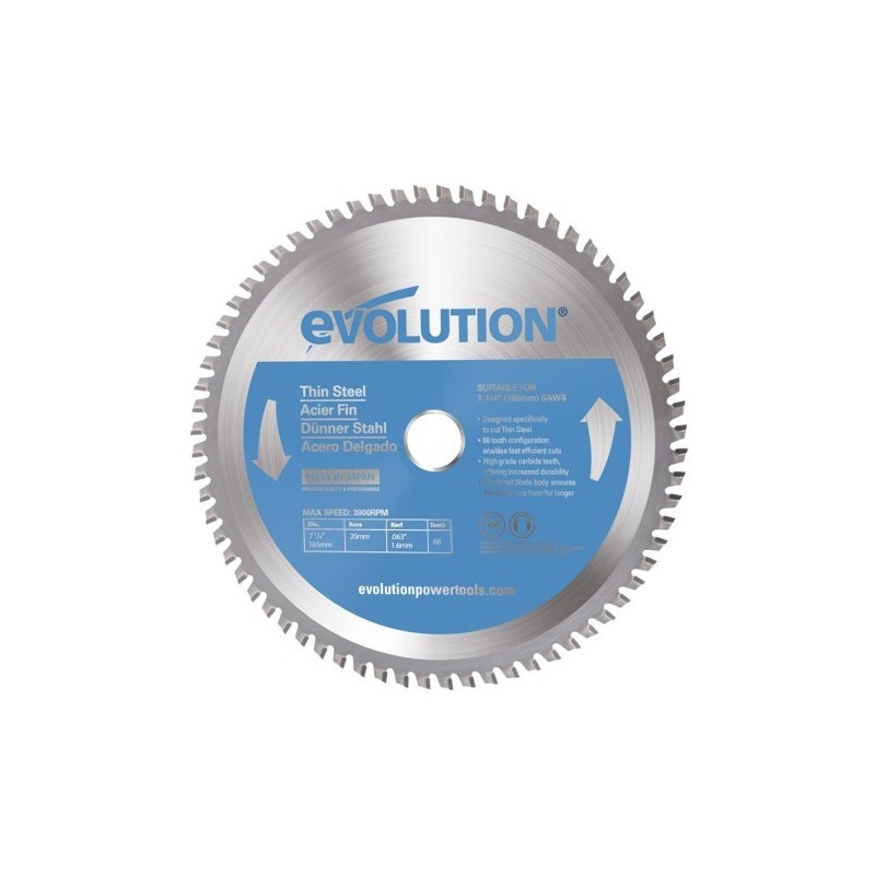Piła widiowa Evolution TCT do cięcia cienkiej stali 185mm / 68z do pilarek Piła widiowa Evolution TCT do cięcia cienkiej stali 185mm / 68z do pilarek