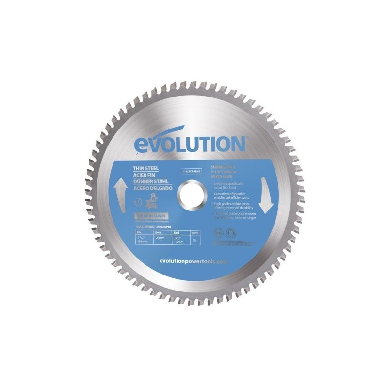 Piła widiowa Evolution TCT do cięcia cienkiej stali 185mm / 68z do pił ukośnych Piła widiowa Evolution TCT do cięcia cienkiej stali 185mm / 68z do pił ukośnych