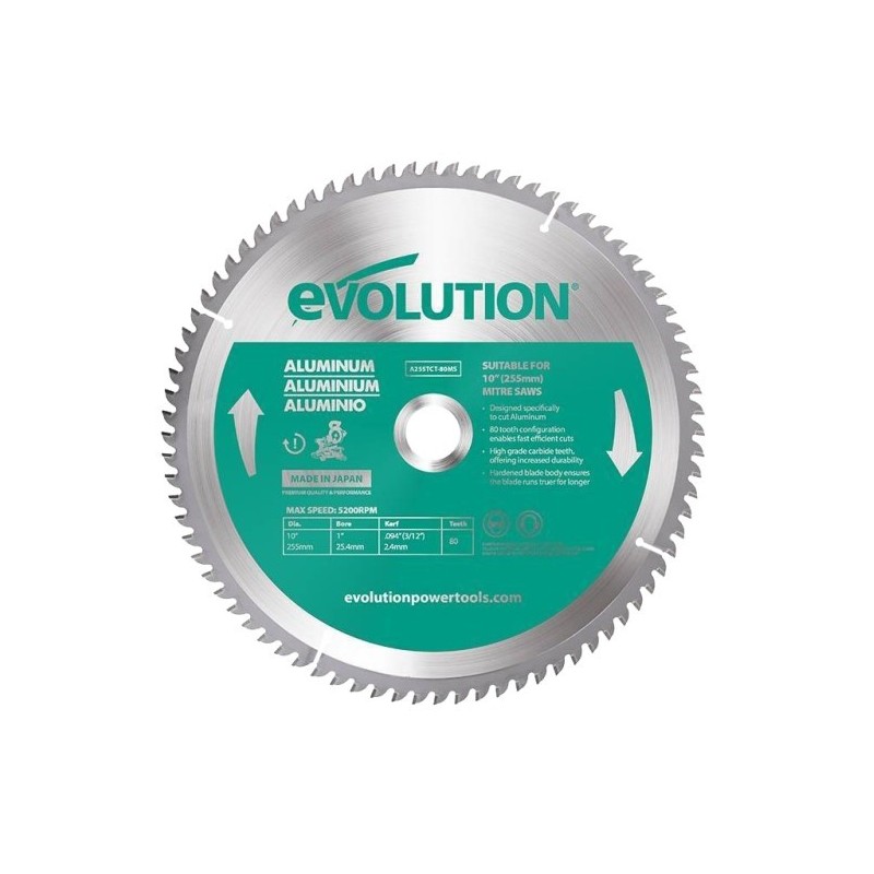 Piła widiowa TCT do cięcia aluminium Evolution 255mm / 80z do pił ukośnych