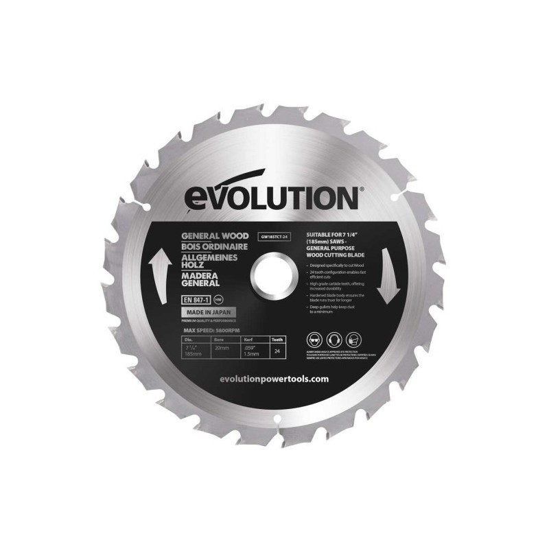 Piła widiowa TCT do cięcia drewna Evolution 185mm / 24z do pił ukośnych