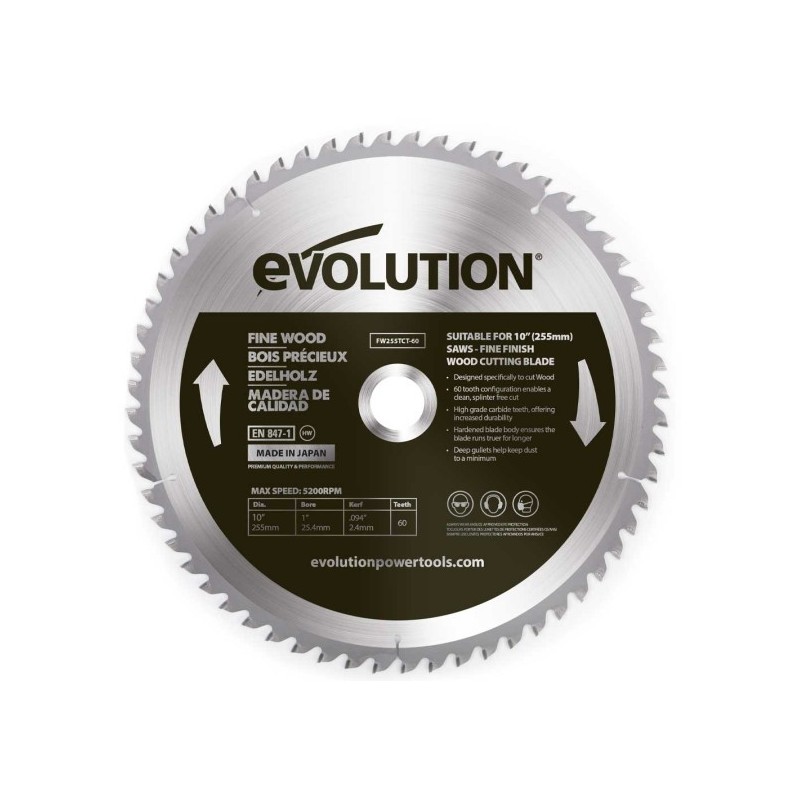 Piła widiowa Evolution do cięcia drewna Fine wood 255mm / 60z do pił ukośnych