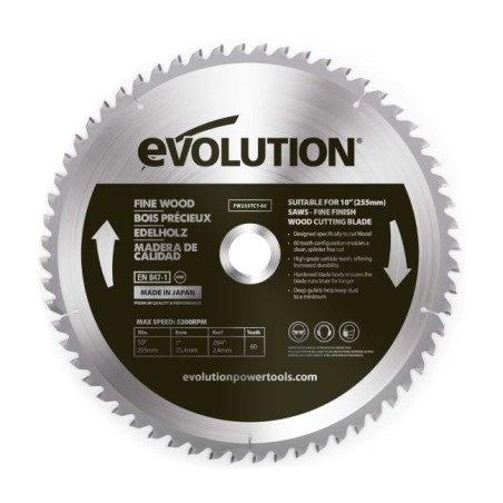 Piła widiowa Evolution do cięcia drewna Fine wood 255mm / 60z do pił ukośnych