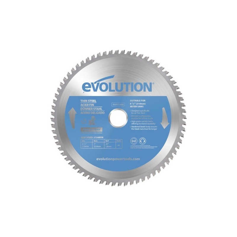 Piła widiowa Evolution TCT do cięcia cienkiej stali 210mm / 68z do pił ukośnych Piła widiowa Evolution TCT do cięcia cienkiej stali 210mm / 68z do pił ukośnych