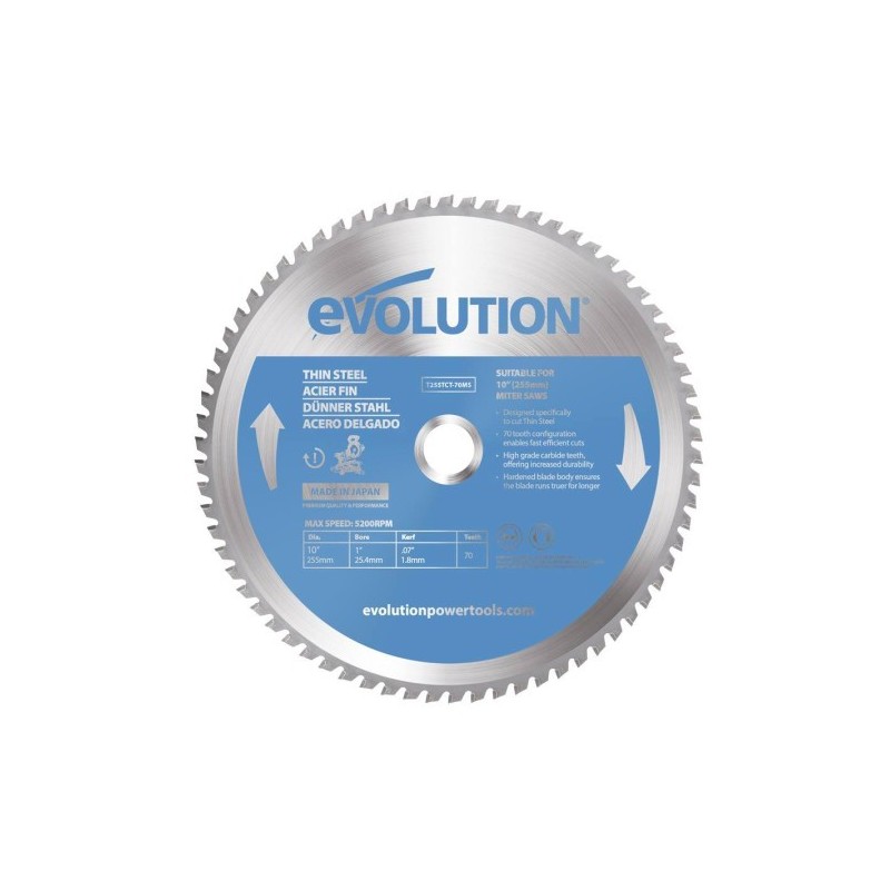 Piła widiowa Evolution TCT do cięcia cienkiej stali 255mm / 70z do pił ukośnych Piła widiowa Evolution TCT do cięcia cienkiej stali 255mm / 70z do pił ukośnych