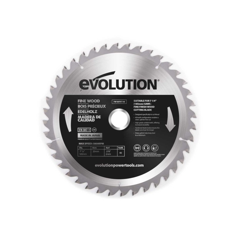 Piła widiowa Evolution do cięcia drewna Fine wood 185mm / 40z do pił ukośnych