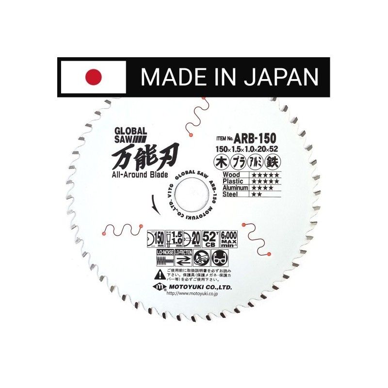 Piła tarczowa do cięcia wielu materiałów GLOBAL SAW 150x1,5/1,0x20mm / 52z JAPAN