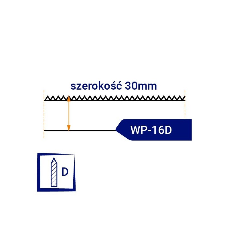 Nóż taśmowy jednostronnie ząbkowany, ostrzony WP16D szerokość 30mm Nóż taśmowy jednostronnie ząbkowany, ostrzony WP16D szerokość 30mm