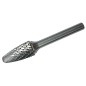 Frez węglikowy (pilnik obrotowy) trzpień 6mm. łukowy z czołem zaokrąglonym kształt F 12x60mm Frez węglikowy (pilnik obrotowy) trzpień 6mm. łukowy z czołem zaokrąglonym kształt F 12x60mm