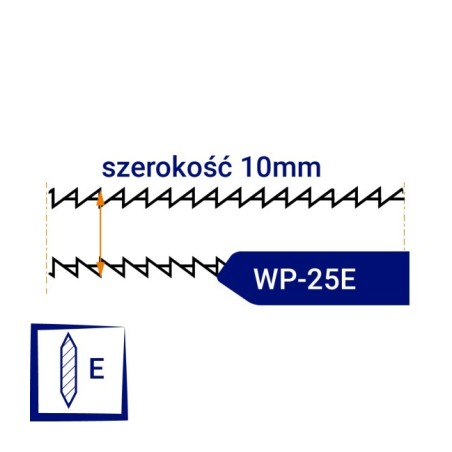 Nóż taśmowy dwustronnie ząbkowany, ostrzony WP25E szerokość 10mm podziałka 2mm