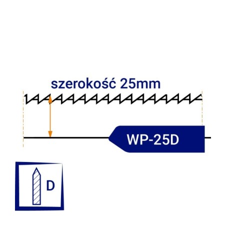 Nóż taśmowy jednostronnie ząbkowany, ostrzony WP25D szerokość 25mm