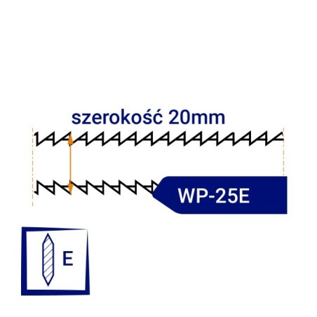 Nóż taśmowy dwustronnie ząbkowany, ostrzony WP25E szerokość 20mm