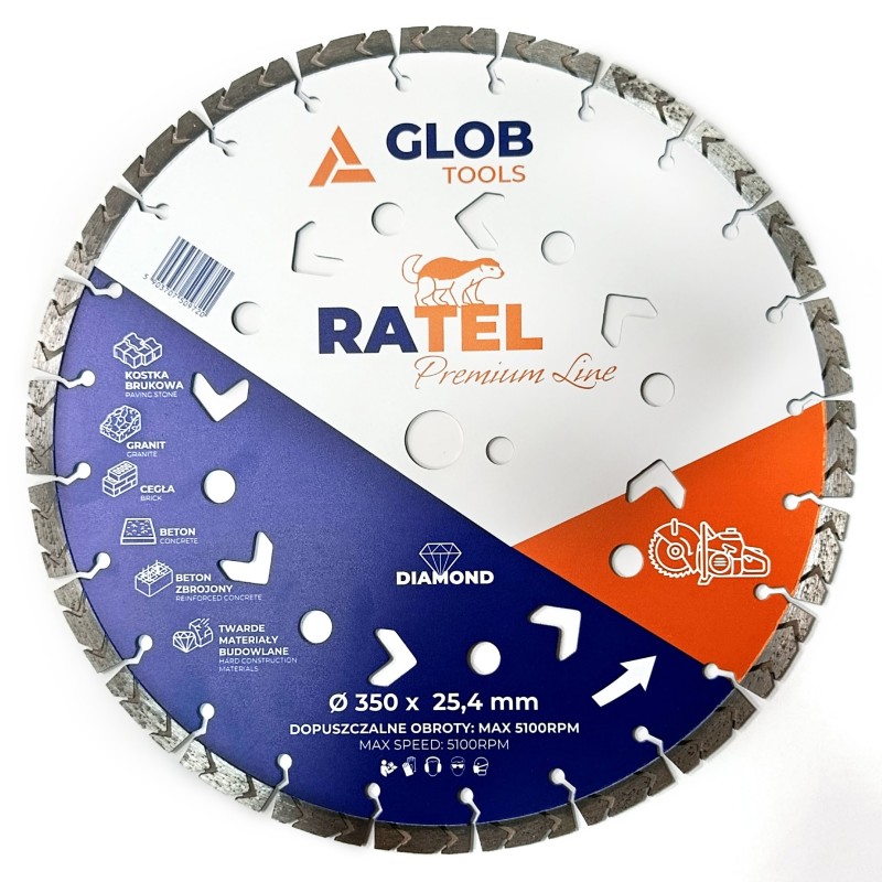 Tarcza do kamienia, cegły, betonu, betonu zbrojonego Glob Tools RATEL 350mm
